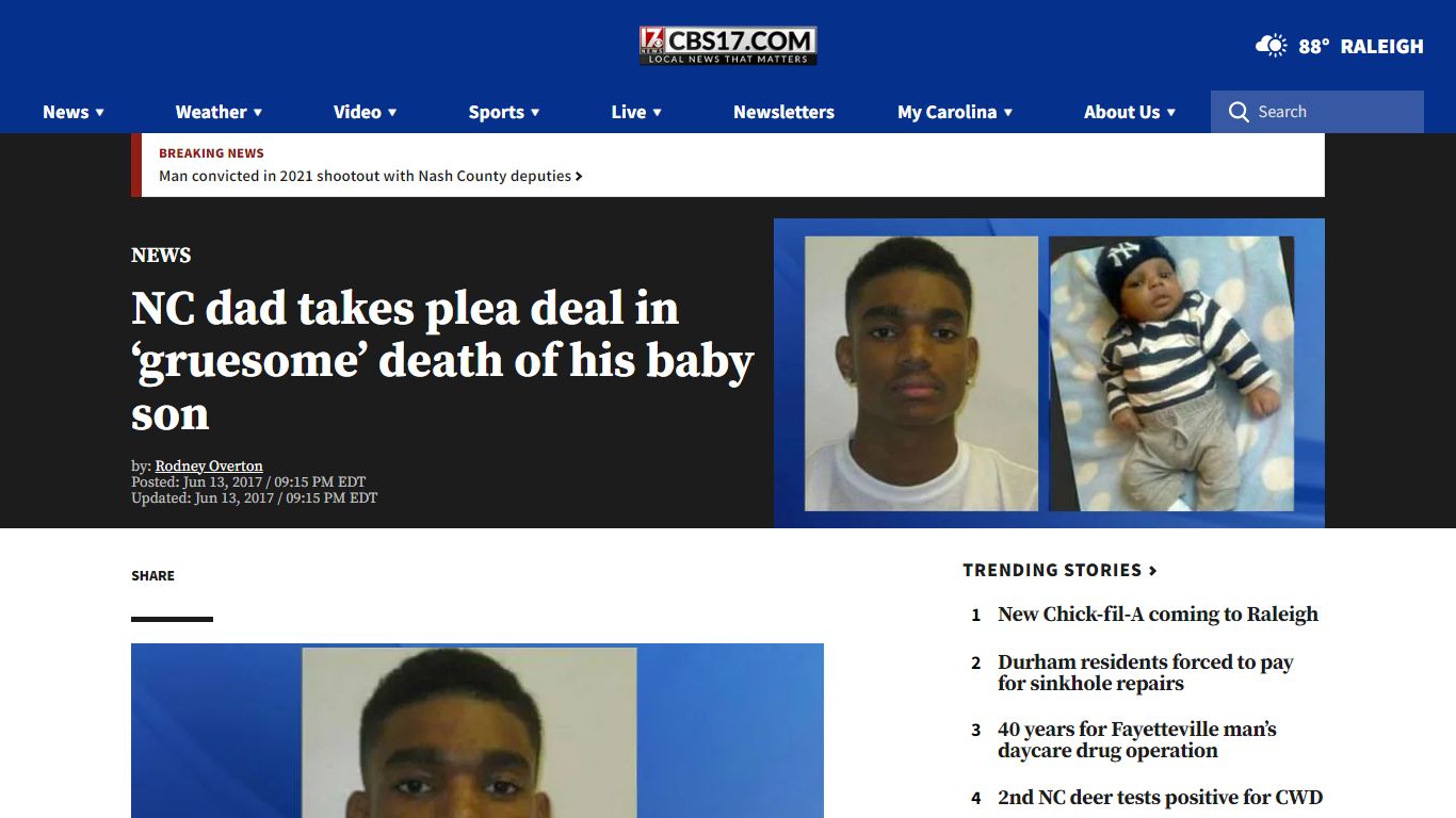 NC dad takes plea deal in ‘gruesome’ death of his baby son - CBS17.com
